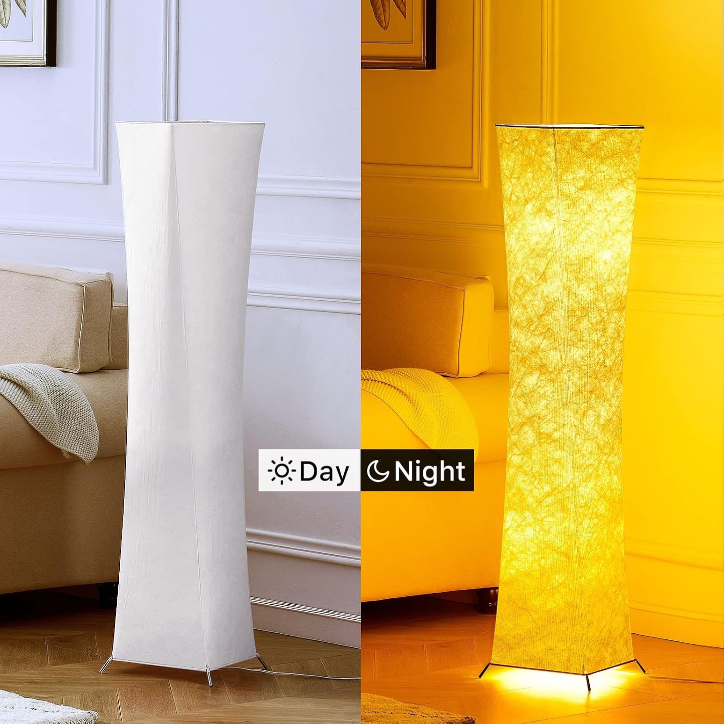 chiphy Floor Lamp, Dimmable 61" Tall Standing Lamp, 3 Levels Adjustable Brightness 12Wx2 LED Bulbs, Column Floor Light w/White Fabric Shade, Home Decor for Living Room, Bedroom, Kids Room