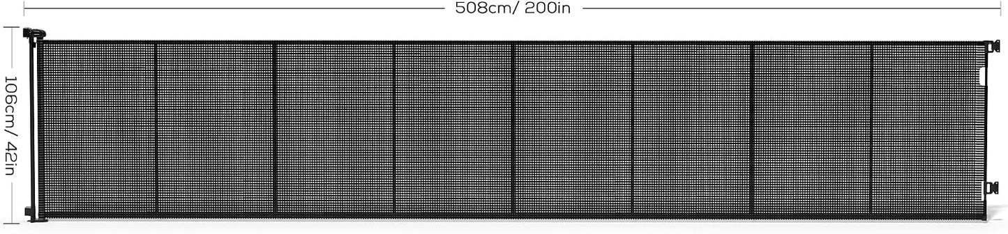 Retractable Baby Gate for Stairs, 42" Tall X 200" Wide Mesh Dog Gate Indoor, Child Gate for Doorways, Hallways, Deck, Indoor Outdoor Pet Baby Safety Essentials for Home, Black