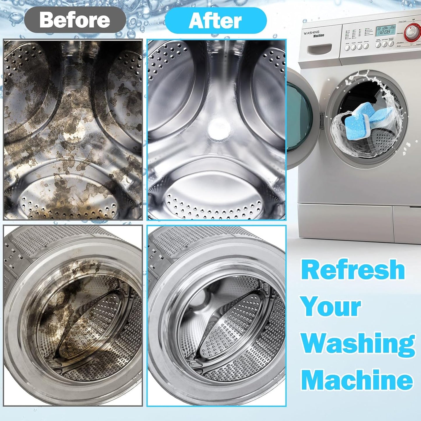 150 Pcs Washing Machine Cleaner Tablets Washing Machine Deep Cleaner Tablets for Front Loader and Top Load Washer