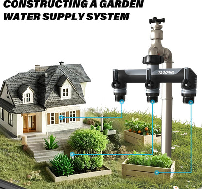 3 Way Garden Hose Splitter, High Flow Outdoor Faucet Splitter with 3 Independent Shut Off Valves, Wide Spacing for Timers, Standard 3/4" GHT for Lawn Yard Garden Watering