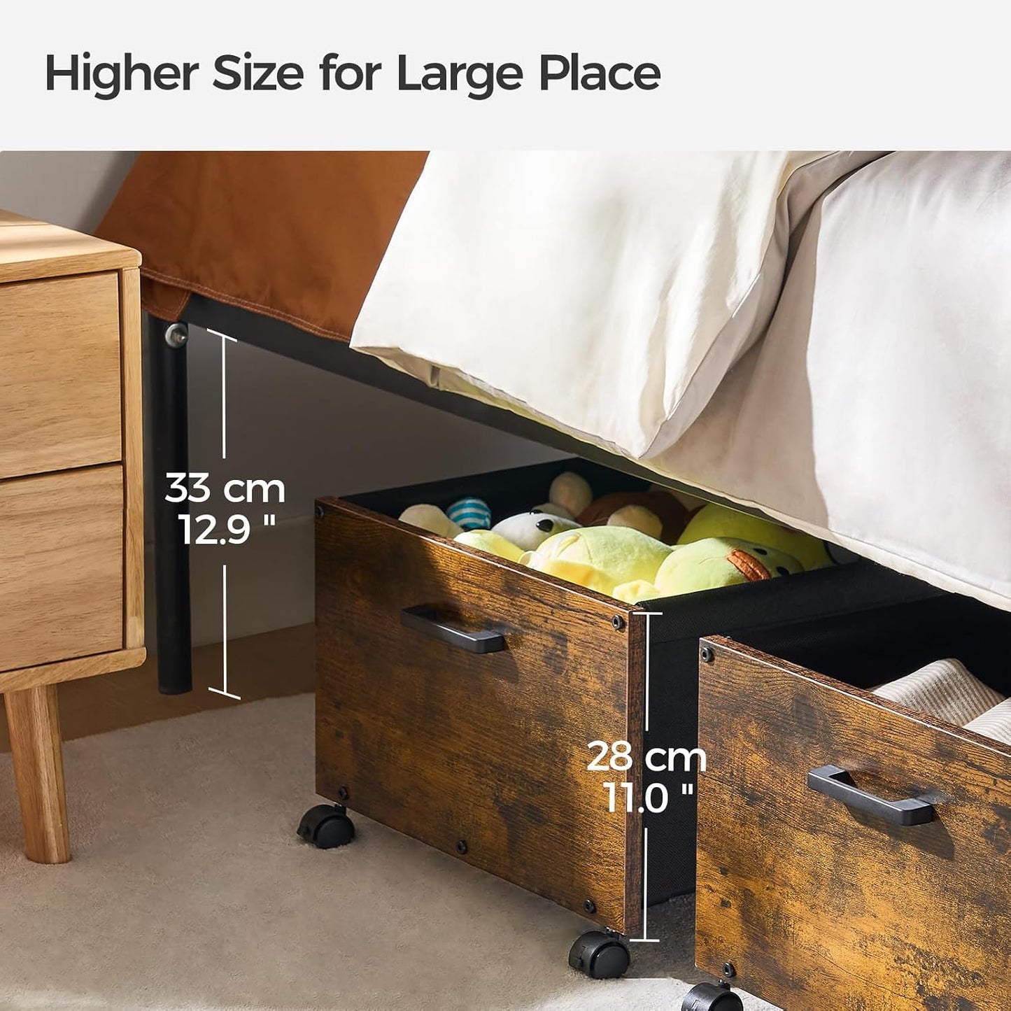 FOUCSSOMEI Under Bed Storage with Wheels, Wooden Under Bed Drawers On Wheels, Rolling Under Bed Shoe Storage, Space Saving, Rustic Brown,30L