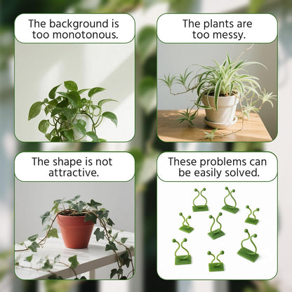 Beurio Plant Clips for Wall, 30 Pcs Self Adhesive Vine Clips | 3 sizes, smooth-surface adhesive, ivy and pothos support, green plastic, cable tidying