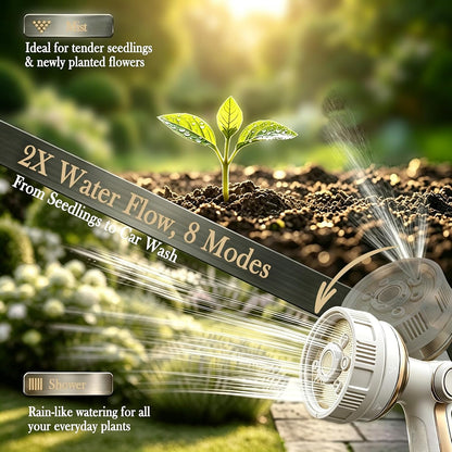 Garden Hose Nozzle Heavy Duty Metal Water Hose Sprayer | Heavy Duty Metal Spray Nozzle With Thumb Control. Japanese-style Design & 8 Spray Patterns For Different Blooming Seasons