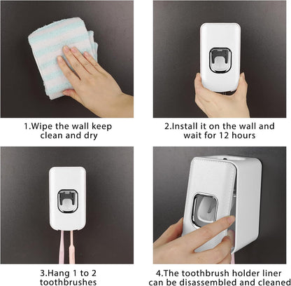 2 Slot Toothbrush Holder and Toothpaste Dispenser Wall Mounted, Automatic Toothpaste Squeezer, 2 in 1 Tooth Brush Toothpaste Organizer for Shower (Grey)