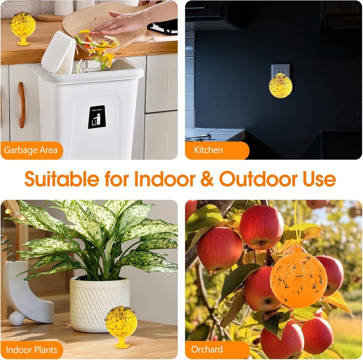 Original Fruit Fly Trap Ball with Light, 6pcs Hanging Fungus Gnat Killer Catcher, Adhesive Sticky Glue Catching Ball Fly Gnat Wasp Hornet Bugs Flying Insects Trap Ball for Indoor Outdoor Plant