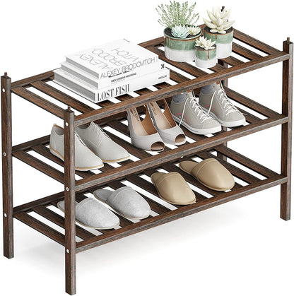Dranixly Shoe Rack, 2-Tier Bamboo Stackable Shelf Storage Organizer, Stand for Closet, Entryway, Hallway, Bathroom and Living Room（Natural）
