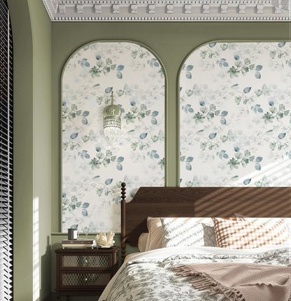 Safiyya Peel and Stick Wallpaper Floral Green and White Leaf Contact Paper for Cabinets 17.3"x 78.7" Self Adhesive Removable Wallpaper for Bathroom Renter Friendly Wall Paper Vinyl Roll