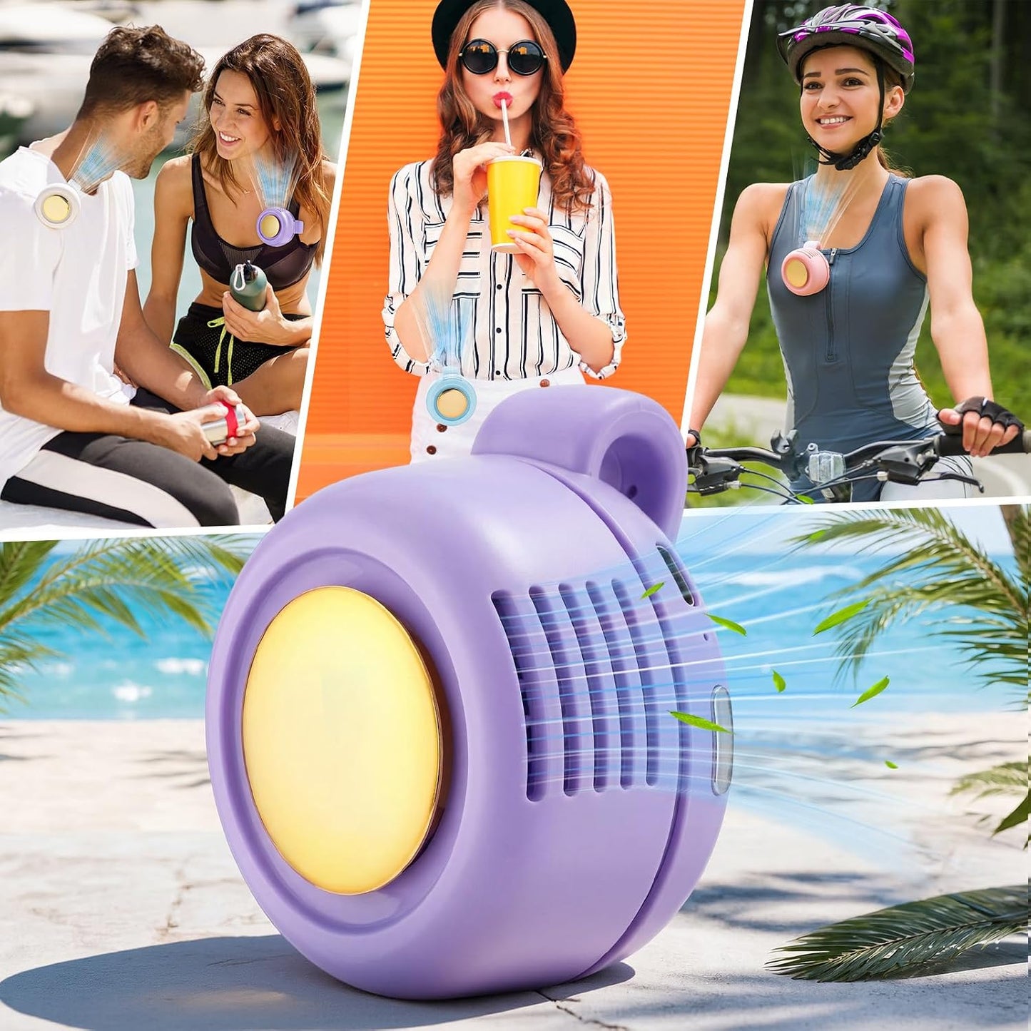 4 Pack 360° Portable Silent Mini Bladeless Electric Fan, Small Fan Clip on for Shirt & Waist, 3 Speeds Rechargeable Whirlwind Cooling Fans for Outdoor Travel Office(Pink)