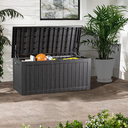 Outdoor Storage Box, 320 Gallon Waterproof Deck Box [Upgraded 3.0], Dual Gas-Spring Ultimate Resin Organizer for King Cushions, Heavy-Duty Lockable Estate Storage Bench, Backyard BBQ, Black