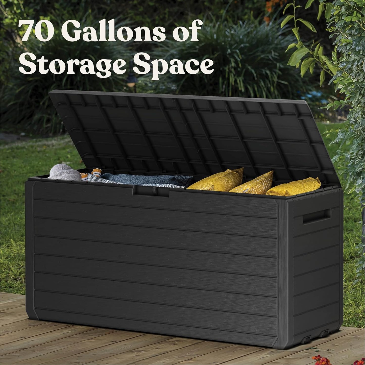 Keter Marvel Plus 71 Gallon Resin Outdoor Storage Box for Patio Furniture Cushions, Throw Pillows, Garden Tools and Pool Floats, Brown