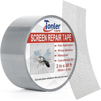 Window Screen Repair Tape 2 in x 40 FT Fiberglass Strong Adhesive Screen Patch, Waterproof Mesh Repair Kit for Window & Door Screen Holes Tears - Gray