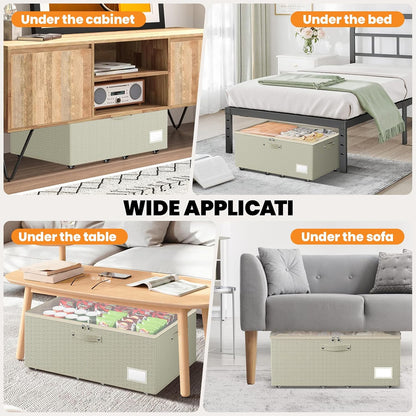 Dayacoco Under Bed Storage With Wheels,10in Underbed Storage Containers 65L | Large Capacity Underbed Storage, No Assembly Required Rolling Under Bed Storage for Clothes Blankets Shoes Beige