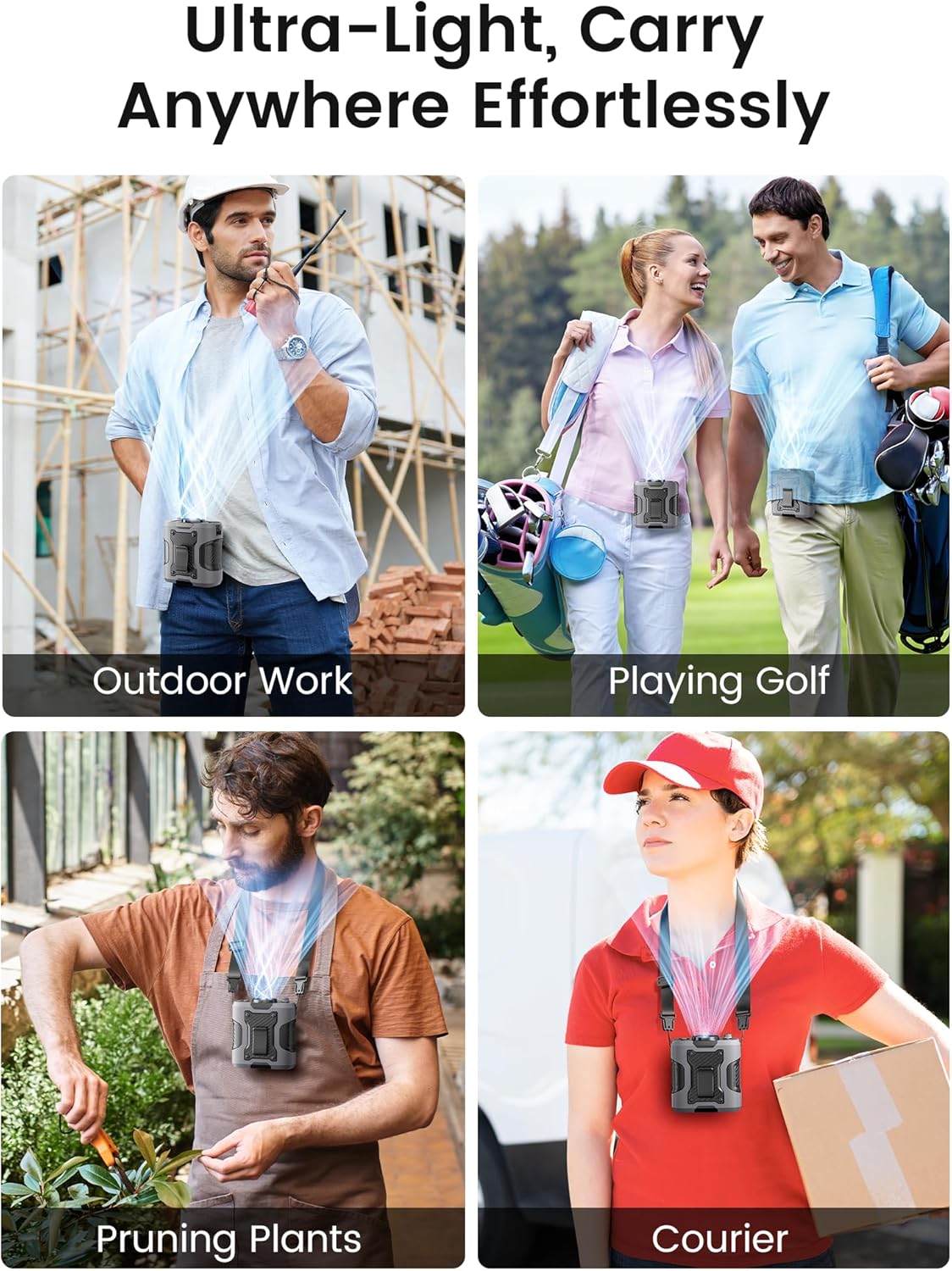 Koonie Waist Clip-on Fan for Shirt, 100 Levels of Speeds, 24H Work Time | Portable Wearable Belt Personal Cooling Fan, Rechargeable Battery, Under-shirt Fan for Outdoor Work, Travel