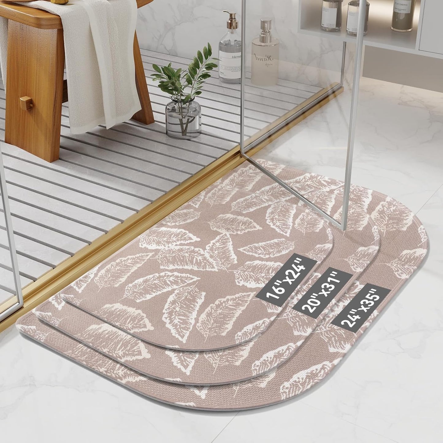 YDKGL Ultra Thin Bathroom Rugs Mat Quick Dry Absorbent Non Slip Bath Mat Bath Mats for Bathtub Mat Bathroom Carpet Fit Under Door Washable Floor Rubber Half Round Bath Rugs Grey 16x24