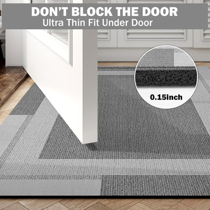 YDKGL Non Slip Bath Mat, Rubber Backing Ultra Thin Bathroom Rugs Fit Under Door Quick Dry Super Absorbent Washable Bath Rug Shower Mat for Bathroom Floor Bathtub Shower Sink, Easy Care Blue 16"x 24"