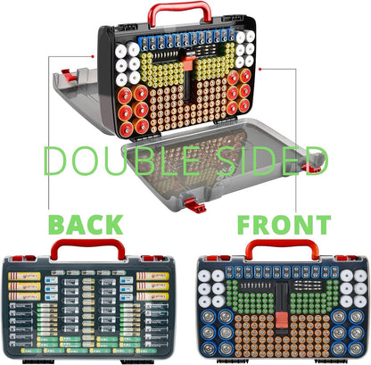 Battery Organizer Storage Case with Tester for 269 Batteries, Double Sides | Plastic, For AA AAA 4A C D Cell 9V 3V LR44 CR2 CR123 CR1632 18650 Button, Wall/Drawer, For Families/DIY/Home/Garage, Grey