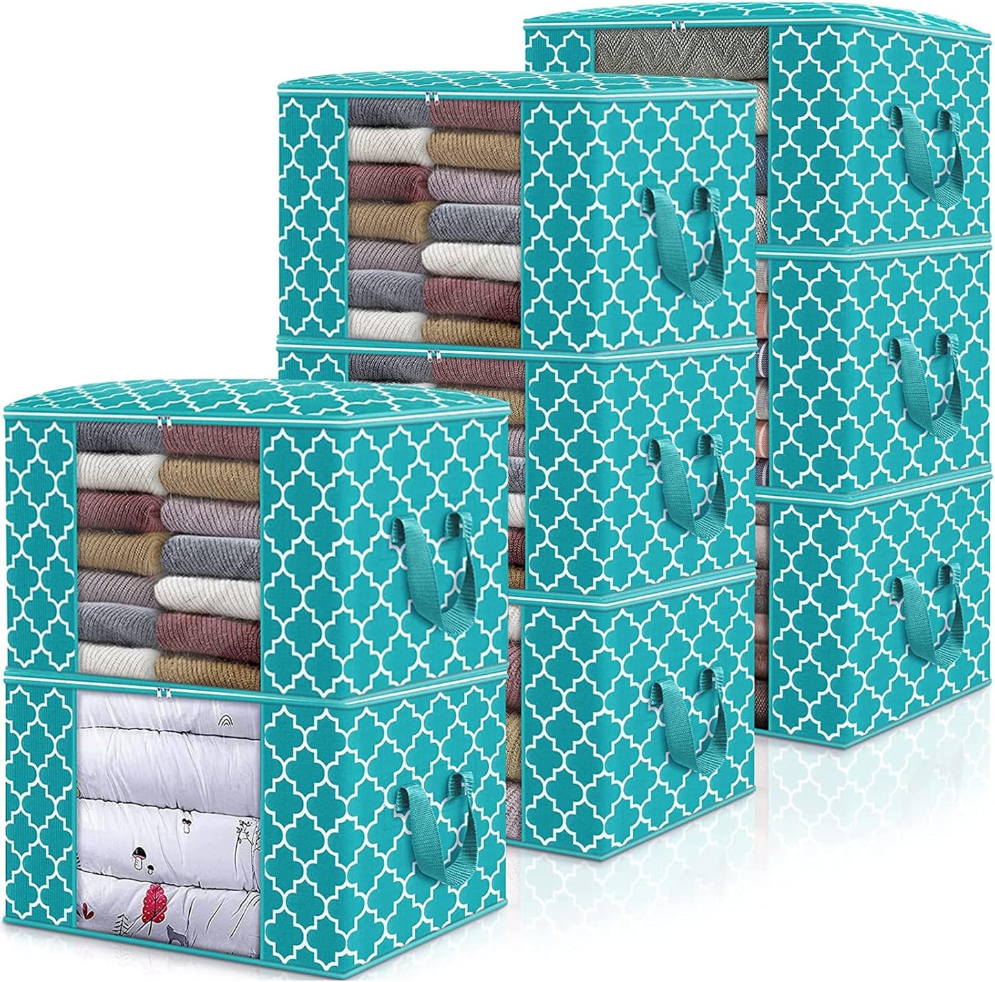 WISELIFE Storage Bags, Large Blanket Clothes Organization and Storage Containers for Bedding, Comforters, Foldable Organizer with Reinforced Handle, Clear Window,Sturdy Zippers,(Grey, 3 x 100L)