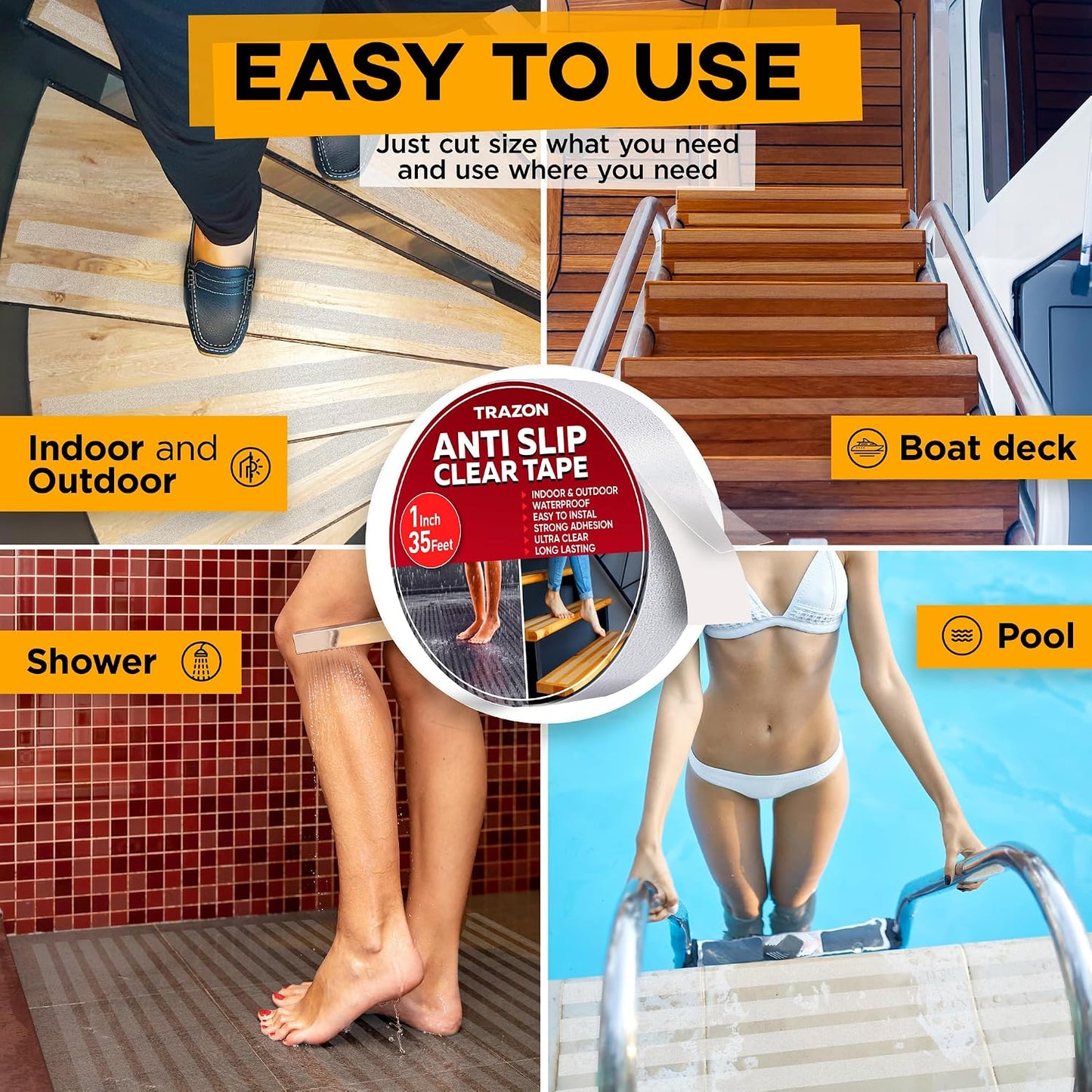 Grip Tape - Heavy Duty Anti Slip Tape for Stairs Outdoor/Indoor Waterproof 4Inch x 35Ft Safety Non Skid Roll for Stair Steps Ramp Traction Tread Staircases Grips Adhesive Non Slip Strips Walk Black