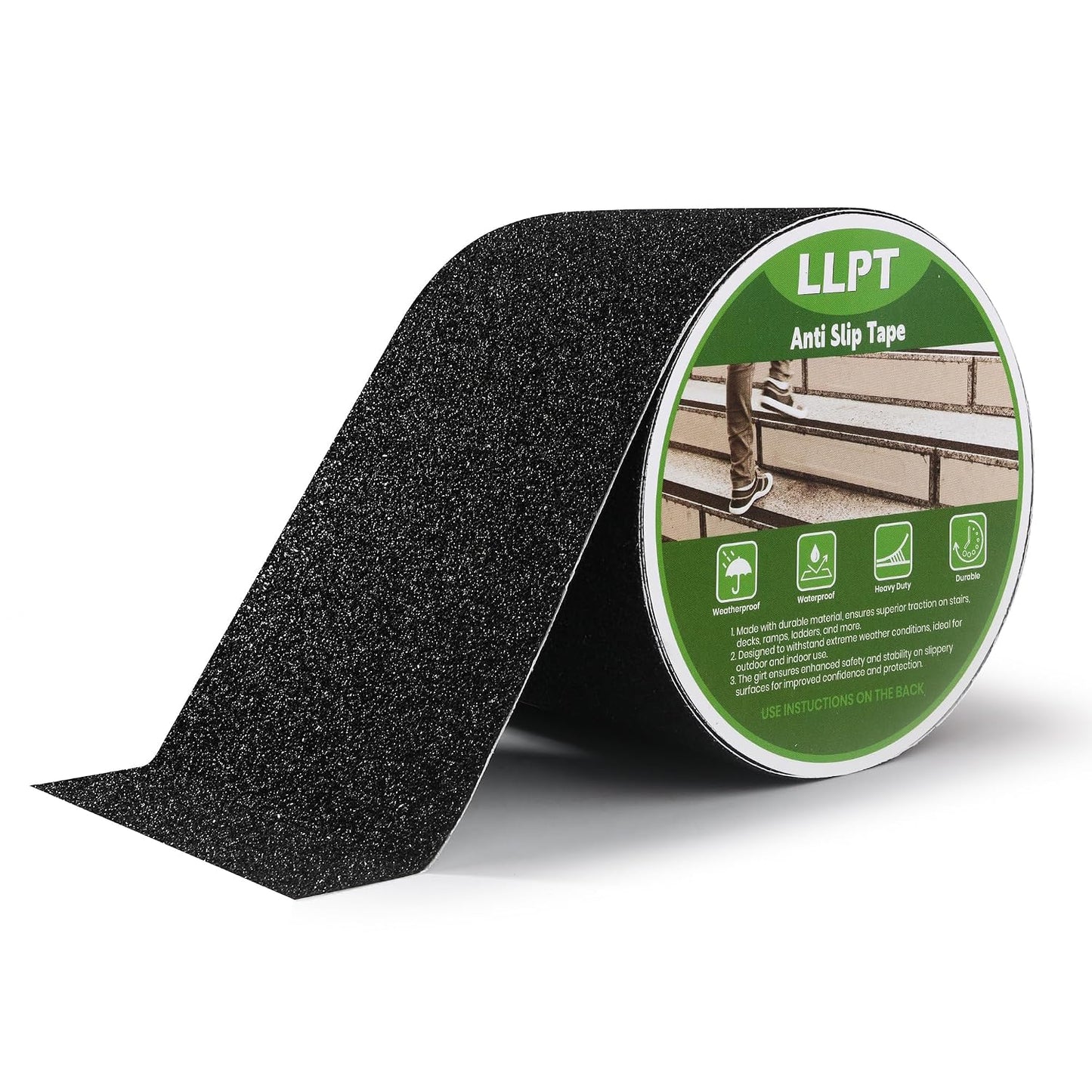 LLPT Grip Tape 2" x 16.5 Ft Ft Black Heavy Duty Anti Slip Tape | Waterproof, Deep Diamond Anti-Slip Texture, Strong Adhesion for House Stairs Ladders Bathroom Floor Steps Staircase Tread