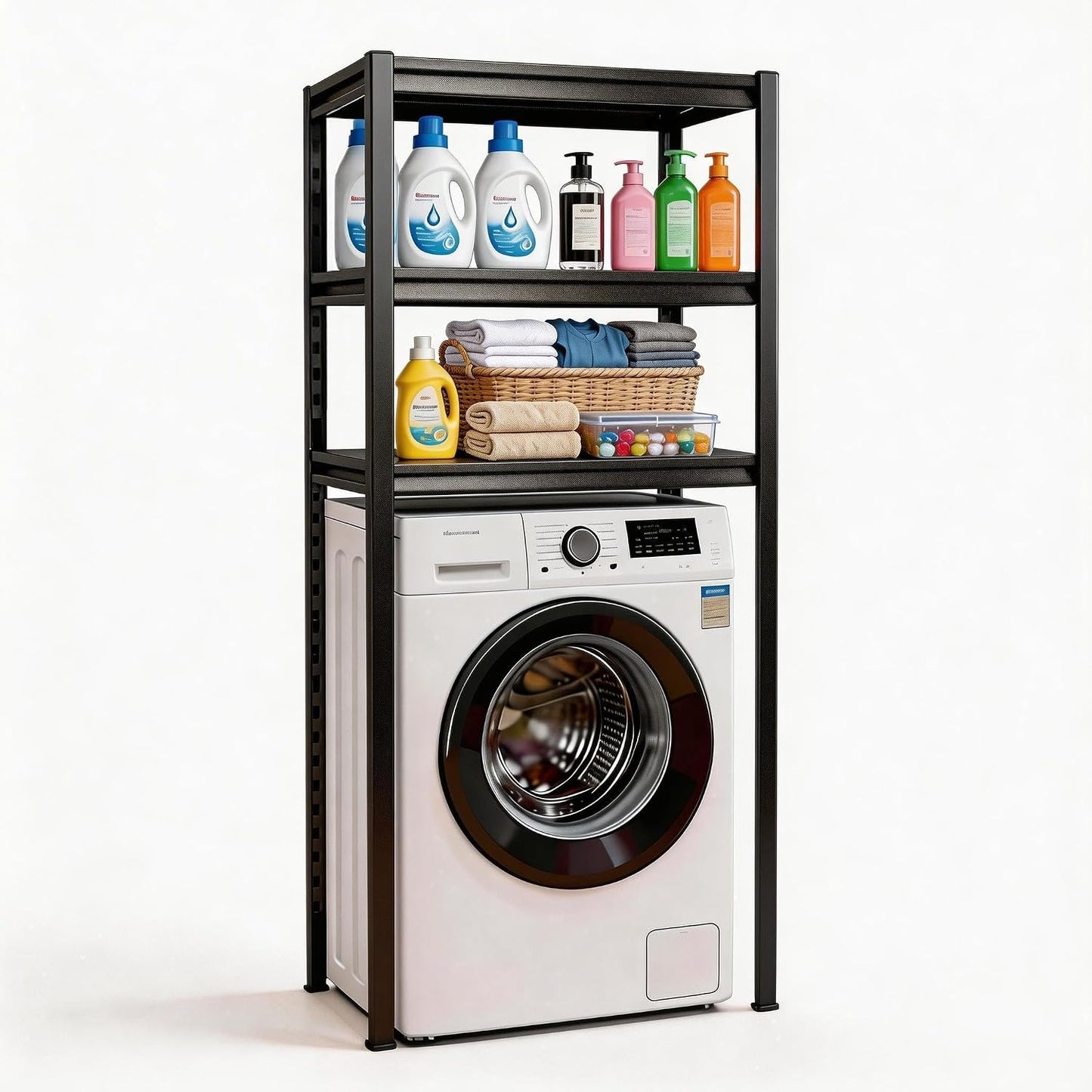 Over Washer and Dryer Shelves,5 Tier Adjustable Height Laundry Room Shelf and Storage,Metal Washing Machine Shelves Space Saver for Bathroom Over Toilet,Black (77×35×16in)