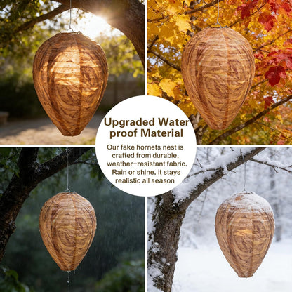 Fake Wasp Nest 4 Pack, Upgraded Waterproof Wasp Nest Decoy for Outdoor Hanging with Stainless Steel Frame, Realistic Artificial Hornet Nests for Patio, Porch, Eaves, Garden, House, Yellow