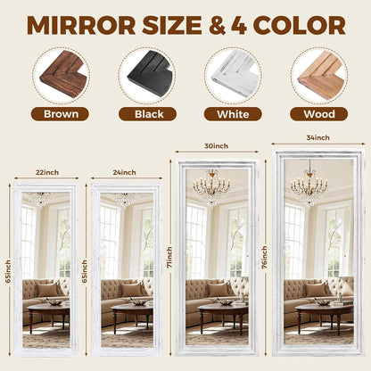 65"x22" Full Length Mirror Solid Wood Frame Floor Mirror with Stand for Living Room, Bedroom Hanging Standing or Leaning, Brown