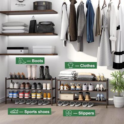 kiplant Small Shoe Rack, 4-Tier Bamboo Wood Shoe Rack for Entryway, Stackable Shoe Organizer for Hallway Closet, Free Standing Shoe Racks for Indoor & Outdoor