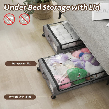 FOUCSSOMEI Under Bed Storage with Wheels, Under The Bed Storage Drawers On Wheels, Rolling Underbed Drawers, Lockable, Heavy Duty