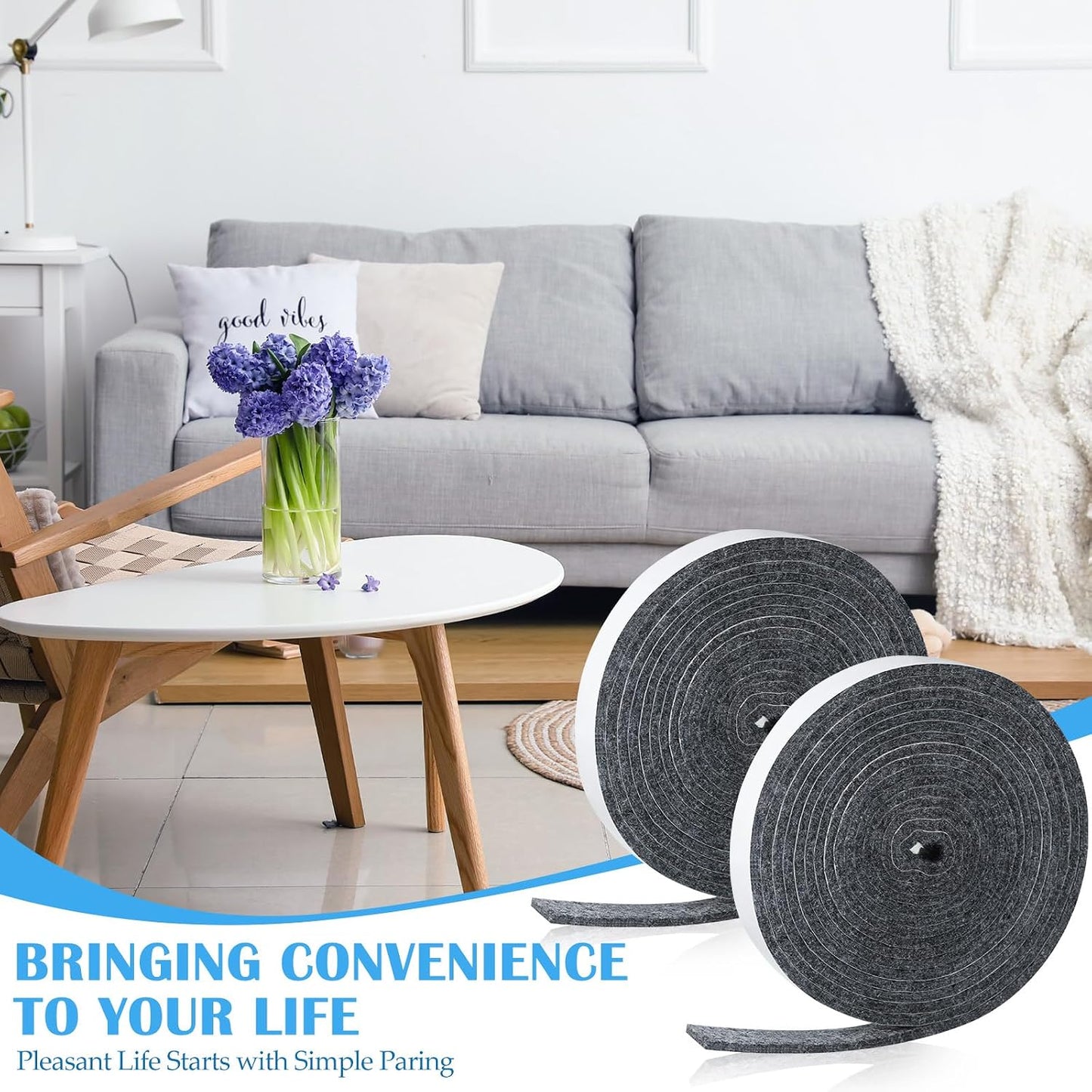 Zonon 4 Rolls 120 Inch Felt Strip with Adhesive Backing Felt Tapes Furniture Strip Rolls Self Stick Heavy Duty Polyester for Protecting Furniture and DIY Adhesive(Black,0.5 Inch)