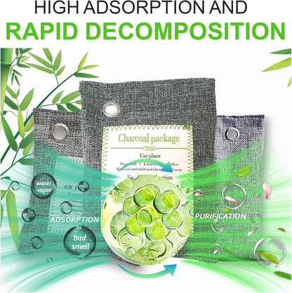 Activated Charcoal Odor Absorber (4x200g Large + 2x75g Small), Bamboo Charcoal Air Purifying Bag, Odor Deodorizer and Eliminator for Cars, Refrigerators, Shoes, Pets, Closets, and More.