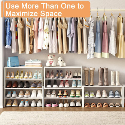 X-cosrack 2 Pack 2-Tier Shoe Rack Organizer for Closet, Expandable and Adjustable White Shoe Rack, Stackable Iron Wood Combination Shoe Storage Shelves for Closets, Entryway, Small Space, Garage