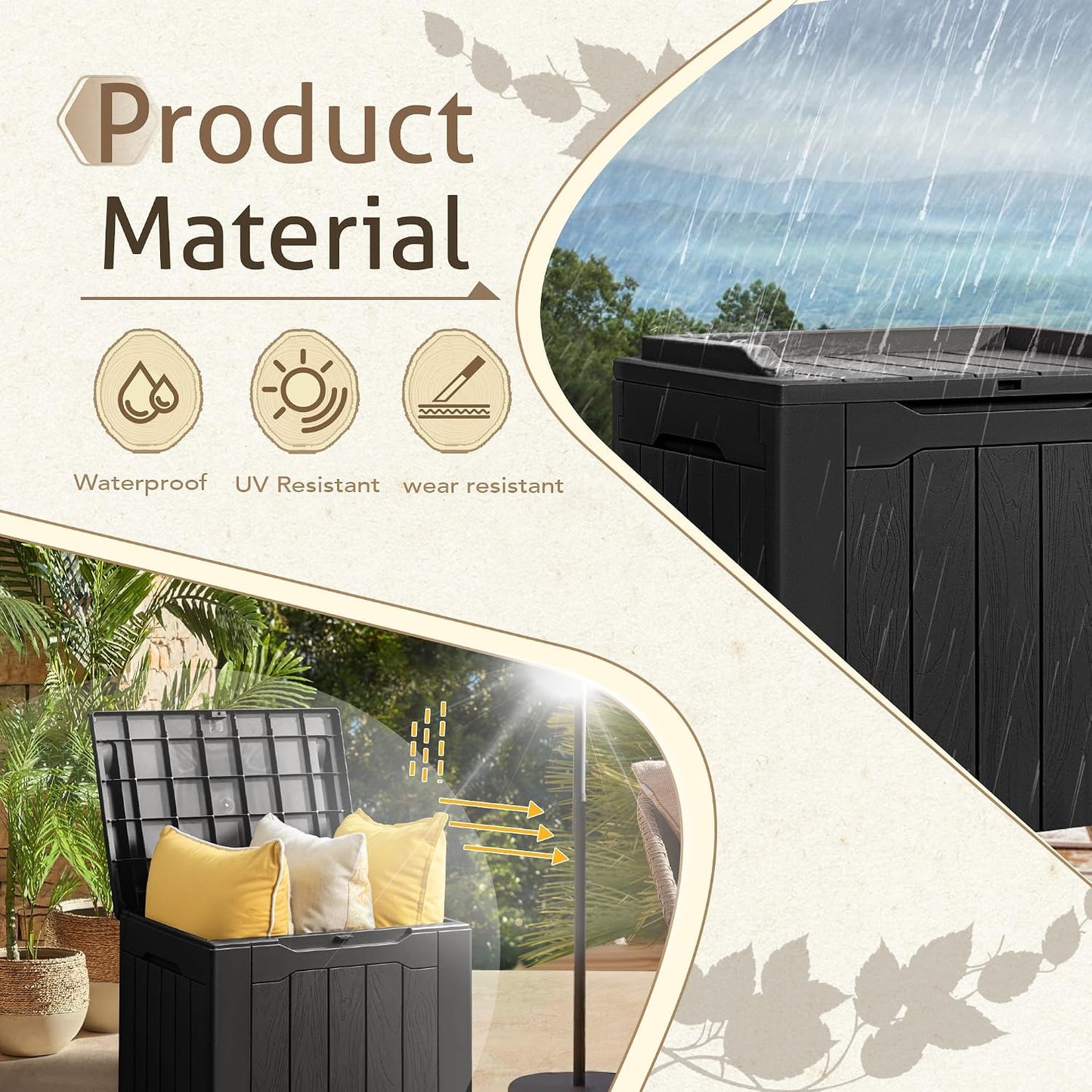 Flamaker Outdoor Storage Box 80 Gallon Resin Waterproof Deck Box Delivery Box with Wood Texture Large Storage Bin for Patio Cushions, (Grey)
