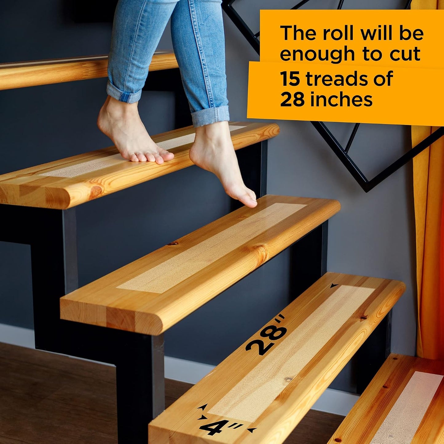 Grip Tape - Heavy Duty Anti Slip Tape for Stairs Outdoor/Indoor Waterproof 4Inch x 35Ft Safety Non Skid Roll for Stair Steps Ramp Traction Tread Staircases Grips Adhesive Non Slip Strips Walk Black