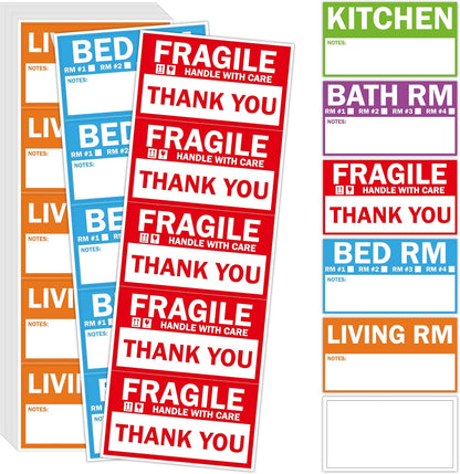 160 PCS Moving Labels, 8 Color-Coded Self-Adhesive Rectangular Stickers for Boxes, Large Home Moving Blank Packing Labels for Cartons, Storage Bins, Office Uses (6” x 4”)