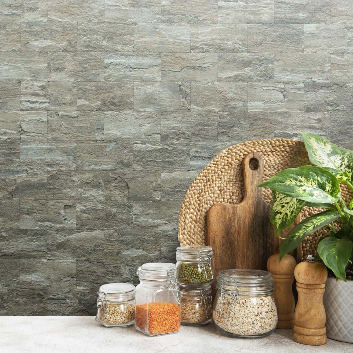 AULIGET 100 Piece Rust Slate Peel and Stick Backsplash Wall Tiles, 3" x 6" PVC Faux Stone Stick on Tiles for Backsplash Kitchen, Bathroom, Laundry Room, Camper, Fireplace