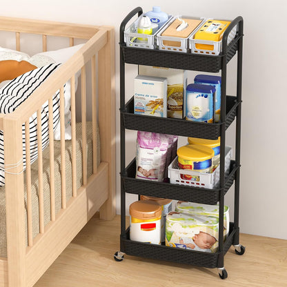 MOYIPIN 3-Tier Plastic Rolling Utility Cart with Handle,Utility Storage Cart for Office, Living Room, Kitchen,Movable Storage Organizer Shelves,White