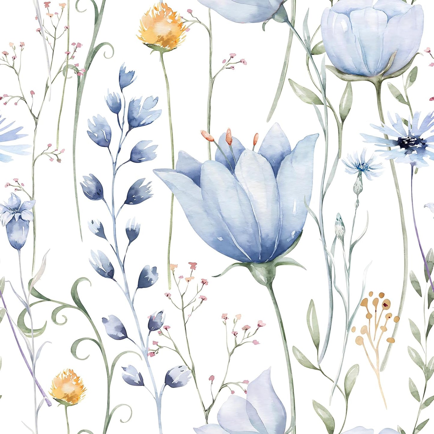 HeloHo Blue Floral Wallpaper Peel and Stick Self Adhesive Removable Wall Paper 16.1" X 118" Renter Friendly Waterproof Wallpaper Contact Paper for Furniture Living Room Bedroom Decor