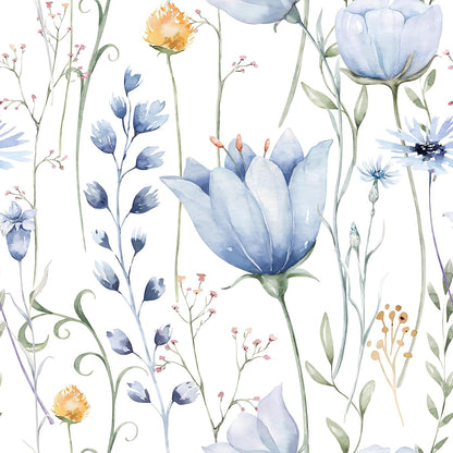 HeloHo Blue Floral Wallpaper Peel and Stick Self Adhesive Removable Wall Paper 16.1" X 118" Renter Friendly Waterproof Wallpaper Contact Paper for Furniture Living Room Bedroom Decor
