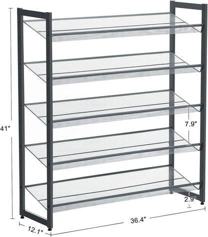 SONGMICS Shoe Rack, 12-Tier Shoe Organizer, Metal Shoe Storage for Garage, Entryway, Set of 2 6-Tier Stackable Shoe Shelf, with Adjustable Flat or Angled Shelves, Holds 48-60 Pairs, Black ULMR12B