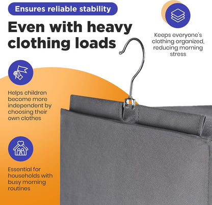 Handy Laundry Weekly Clothes Organizer for Kids, 6-Shelf Bamboo Reinforced | Days of the Week Hanging Closet Shelves, Monday Through Friday and Weekend, School Outfit Storage, Side Pockets, Pink