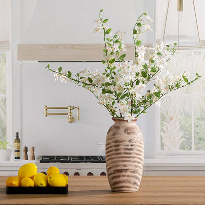 Ceramic Flower Vase, Small Rustic Farmhouse Vases Home Decor, Short Pottery Decorative Pampas Vase for Table Living Room Entryway Mantel Bookshelf Bedroom Bathroom Kitchen - 6" W