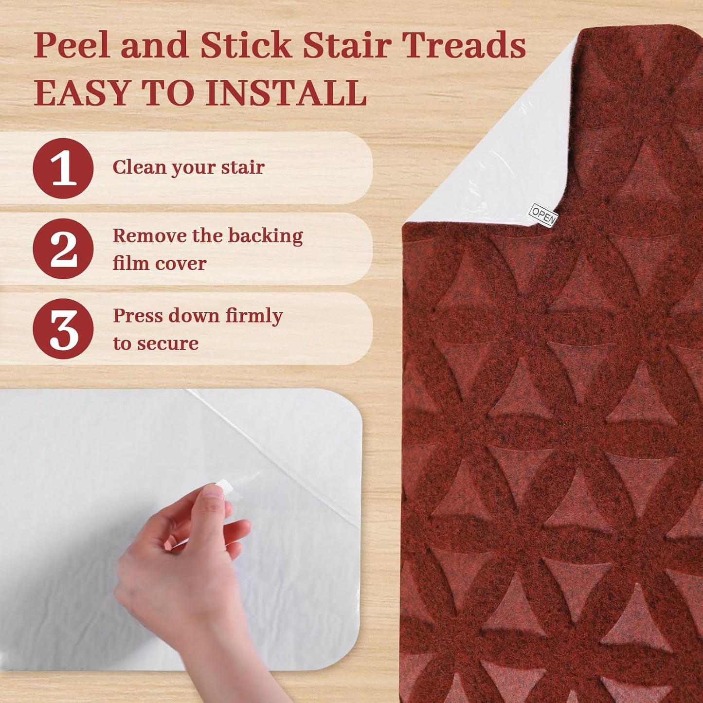 RIOLAND Stair Treads Carpet Non-Slip Indoor Stair Runners for Wooden Steps, Stair Rugs for Kids and Dogs, Set of 15, 8" X 30", Gray