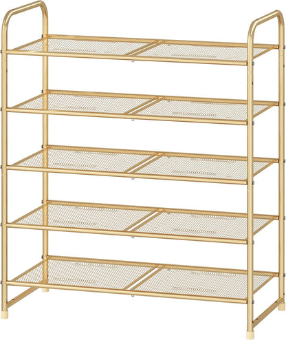 Simple Trending 3-Tier Stackable Shoe Rack, Expandable & Adjustable Shoe Shelf Storage Organizer, Wire Grid, Black