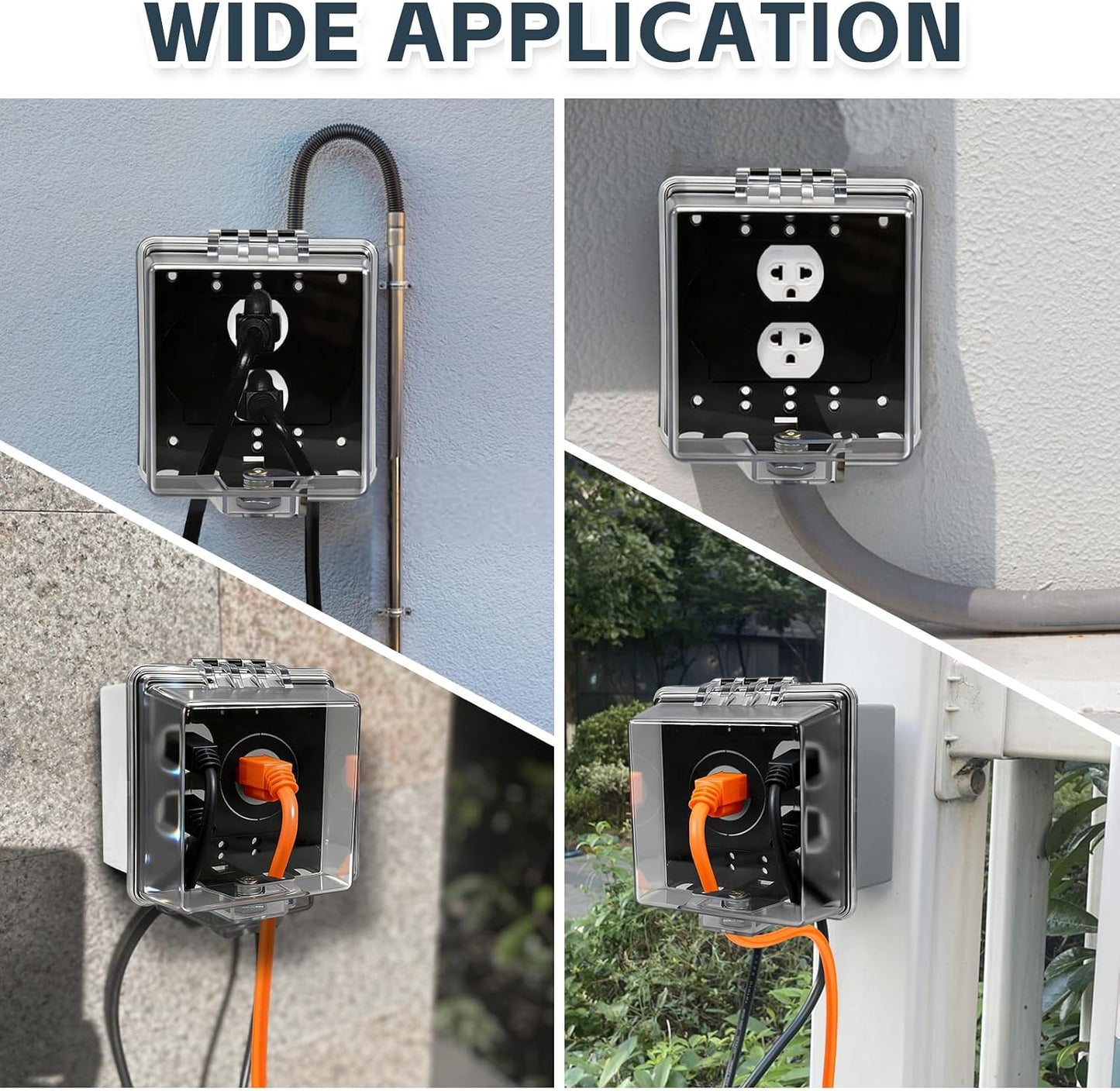 2-Gang Universal Weatherproof Electrical Outlet Cover with Lock,Baby Proof Outlet Lock Box,Fits Most 2.6 "H x 2.56 "W or Smaller Plugs,Clear Outlet Waterproof Cover Box for Outdoor In-Use