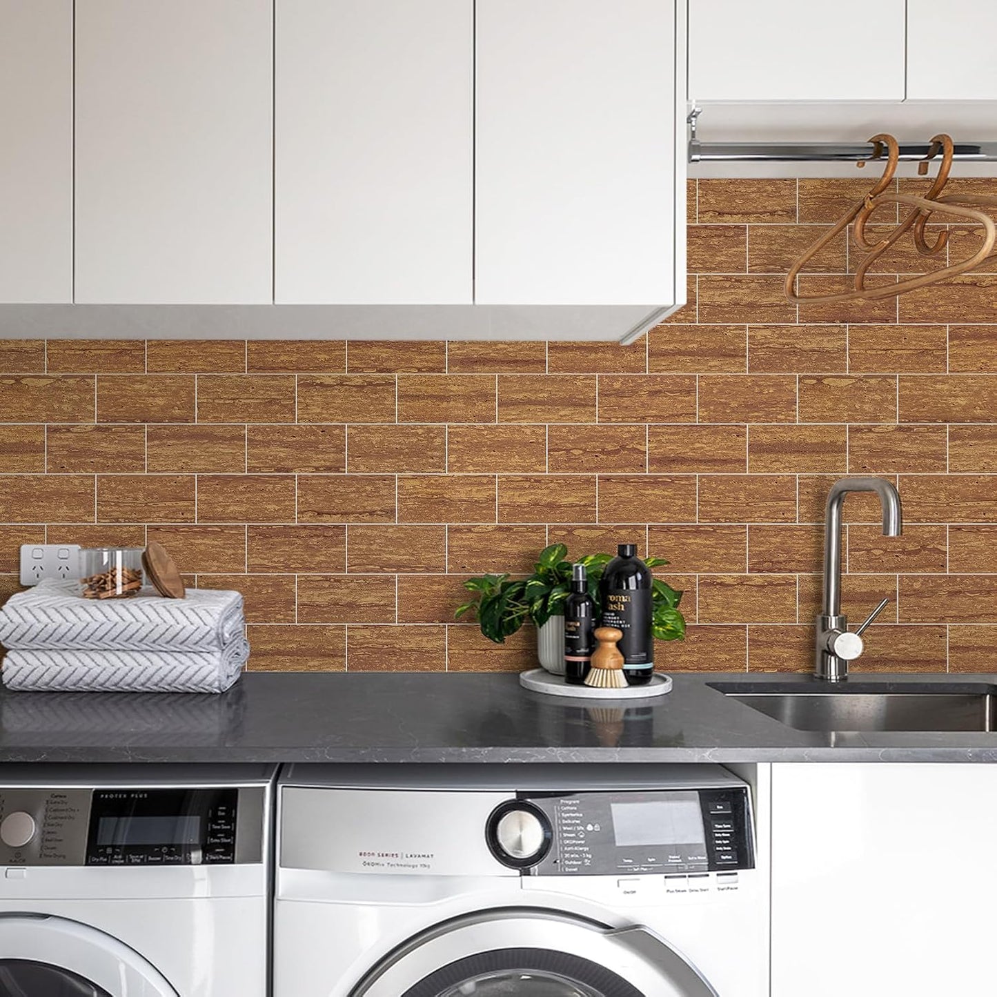 Vamos Tile 100-Piece Glossy Dolomite White Peel and Stick Backsplash Tile,3''x6'' PVC Subway Tile with White Grout, Stick on Backsplash for Kitchen/Bathroom/Fireplace