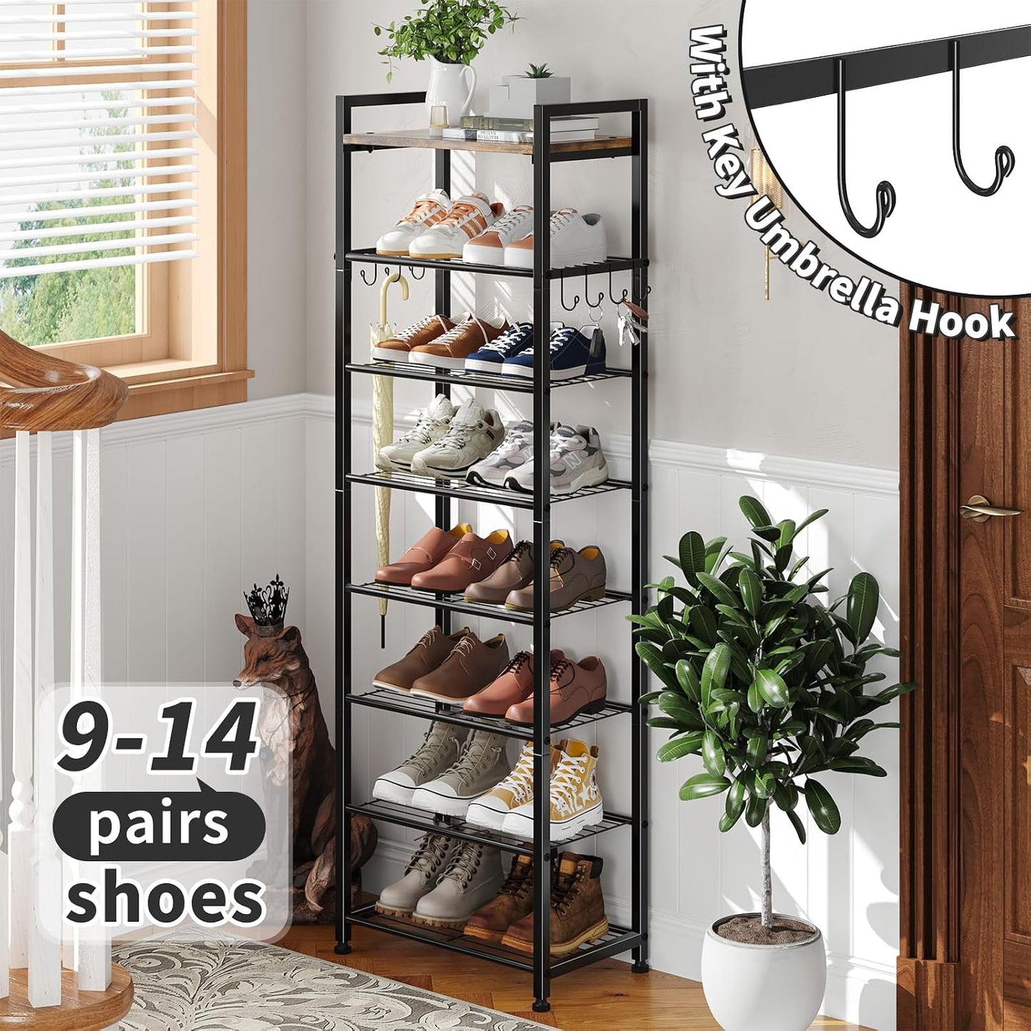 Simple Trending Tall Shoe Rack Storage Holds 40 Pairs, 10 Tier Shoe Organizer Shelf Large Capacity for Entryway Closet, Black