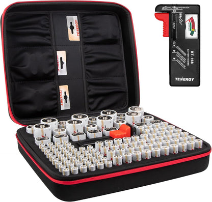 Tenergy Battery Organizer Storage Case with Battery Tester, Holds 60 Batteries AA AAA C D 9V (Batteries not Included)