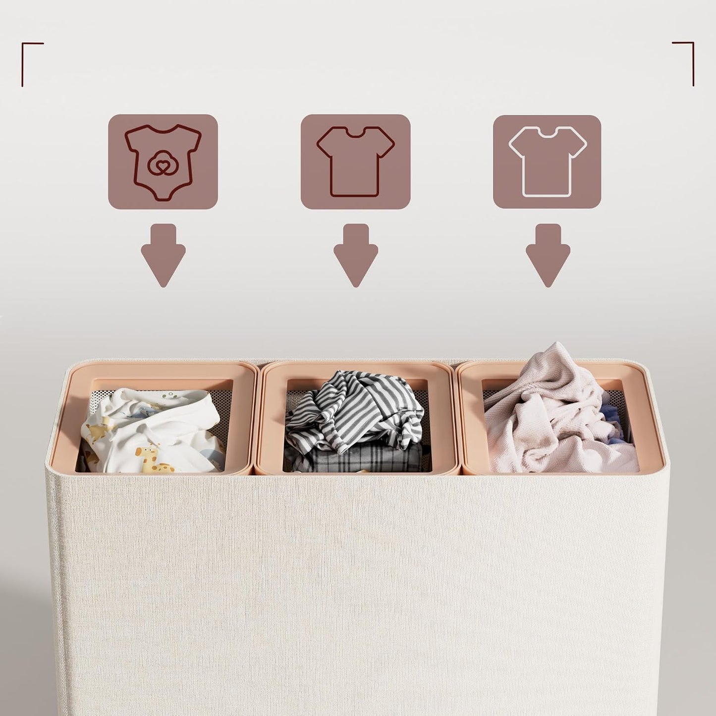 LAMU Hamper With Lid, Clothes Hamper, Laundry Basket with Lid with Removable Liner Bags, Dirty Clothes Basket with Wheels, Stylish Dirty Laundry Organizer for Home, 150L