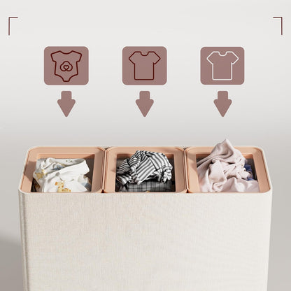 LAMU Hamper With Lid, Clothes Hamper, Laundry Basket with Lid with Removable Liner Bags, Dirty Clothes Basket with Wheels, Stylish Dirty Laundry Organizer for Home, 150L