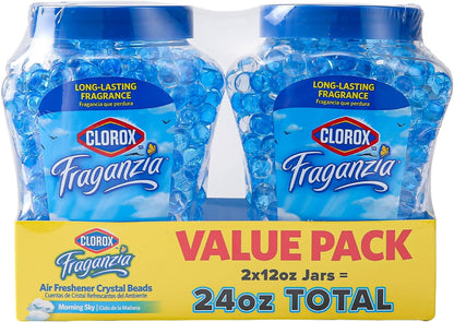 Clorox Fraganzia Crystal Beads Air Freshener, Long Lasting Room Deodorizer and Odor Eliminator Gel Beads to Freshen Home, Car, or Office, Fresh Ocean Breeze Scent, 12 Fl Oz - 2 Pack